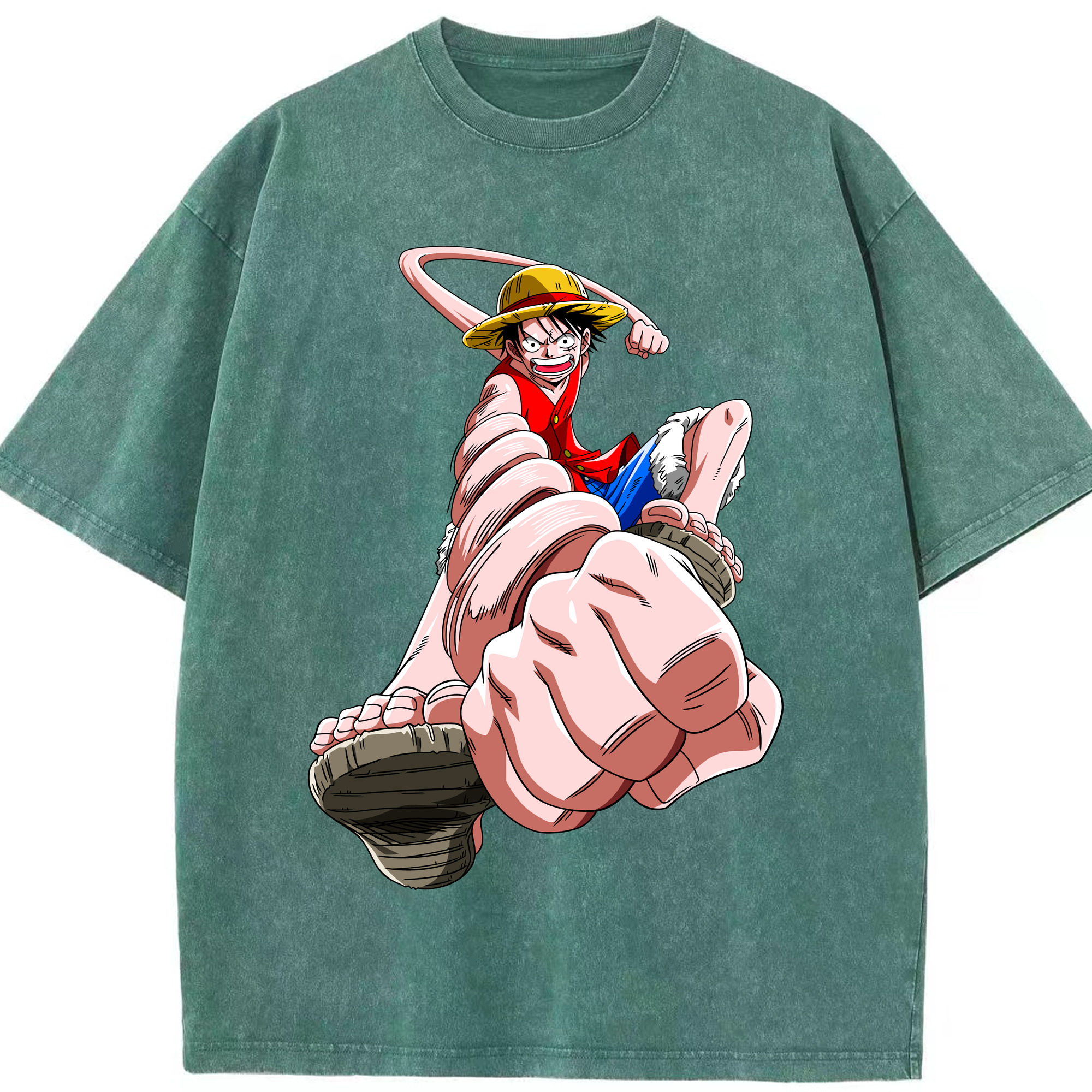 ワンピース モンキー・D・ルフィ ONE PIECE Monkey D. Luffy 綿100% ヴィンテージ風 半袖Tシャツ（フロントプリント）